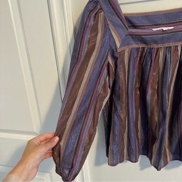 Anthropologie Corey Lynn Calter Blue Metallic Square Neck Top Blouse Small - Picture 9 of 10